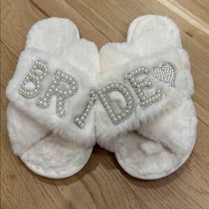 White Bride Slippers with Pearl Details
